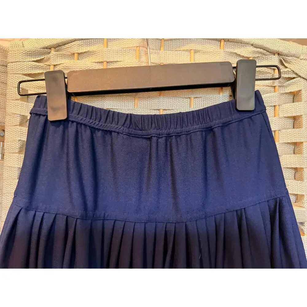 Ounce Women's Size 12 Navy Blue Pleated Midi Skirt Stretch Elastic Waist
